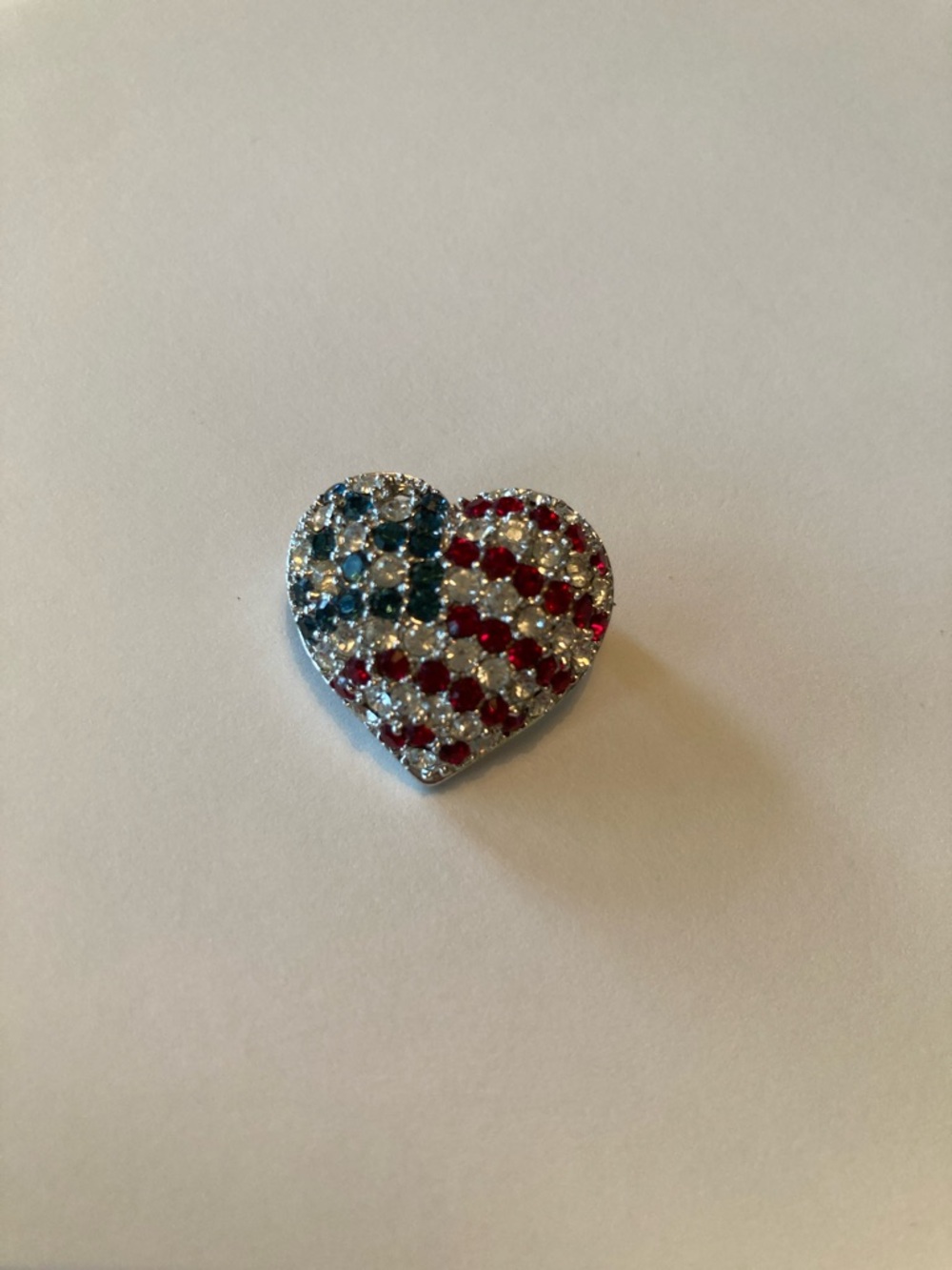Victoria Wieck Heart-Shaped American Flag Crystal Pin - Red, Blue & Clear